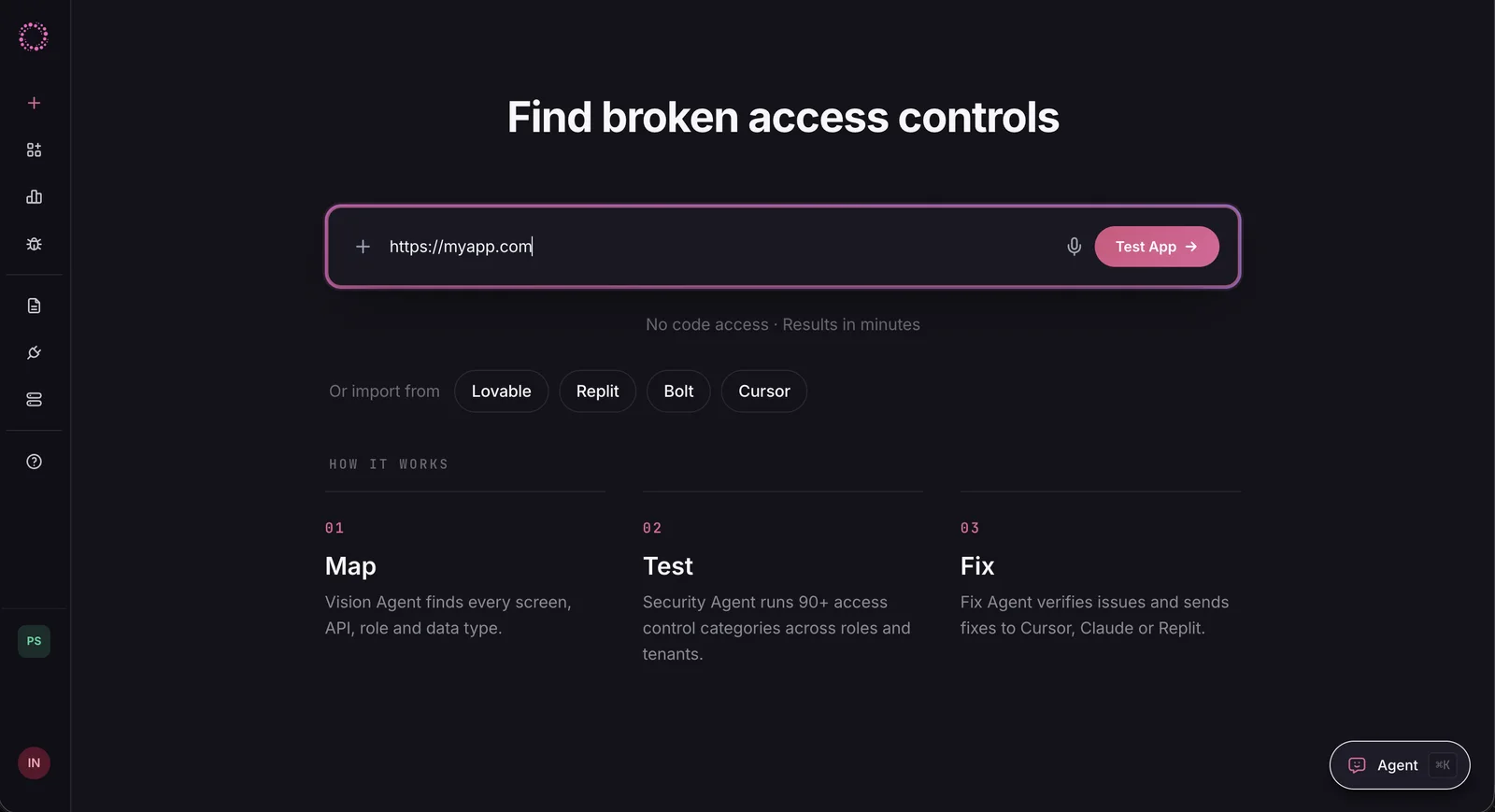 Perfai: paste your app URL to start a test