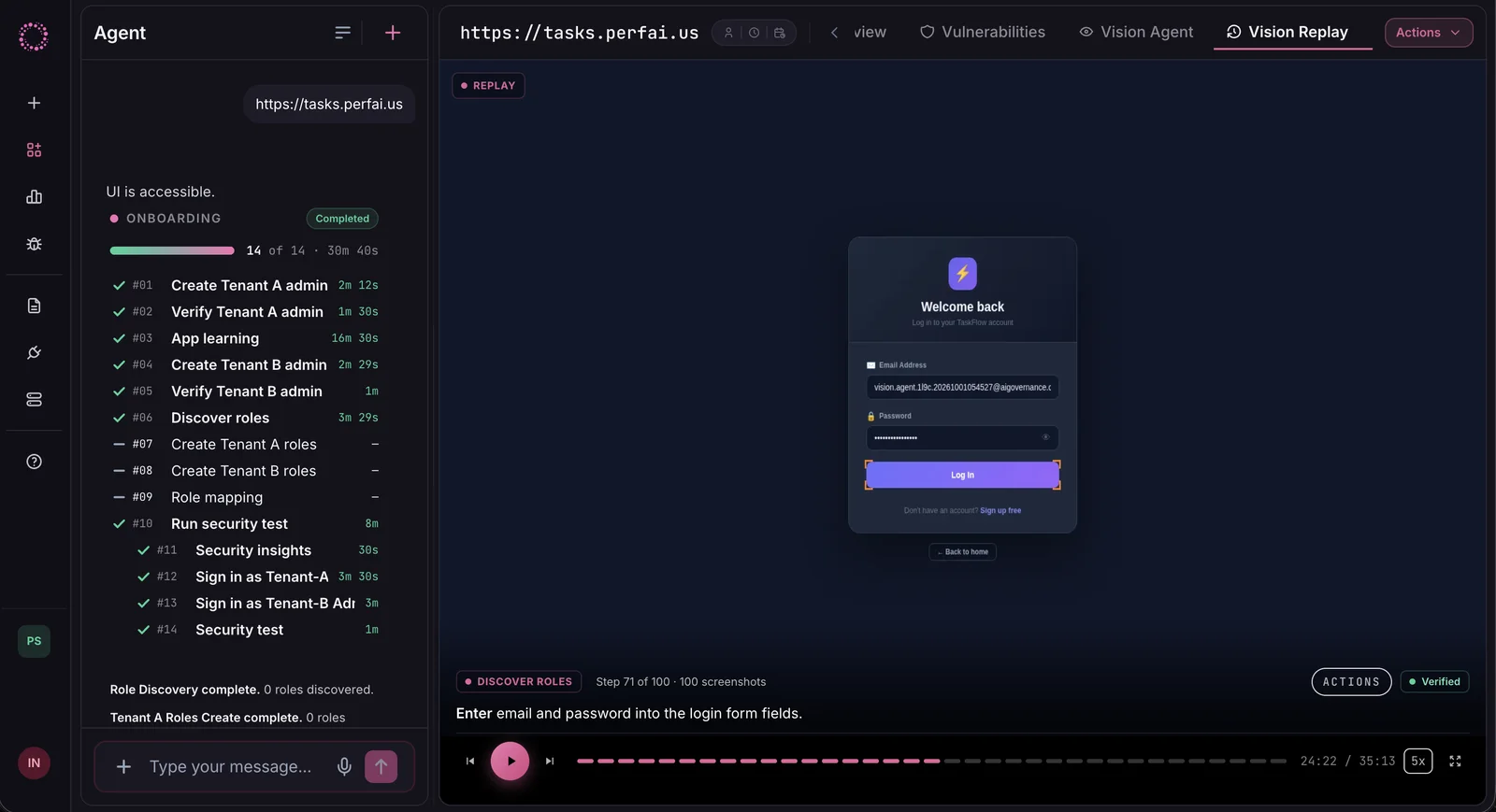 Perfai agent learning and testing the app